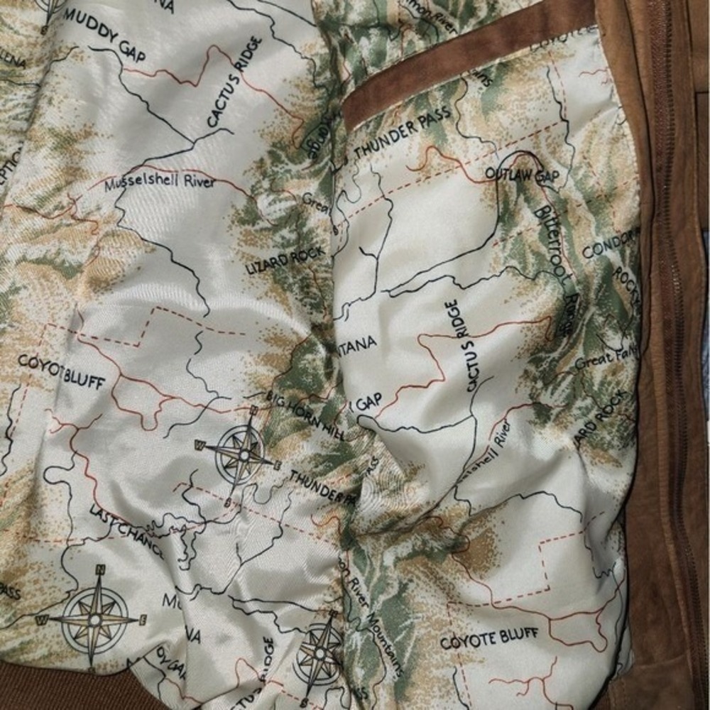 Marlboro Adventure Team Leather Bomber Jacket Map Lined Western Style VTG XL - Picture 5 of 16